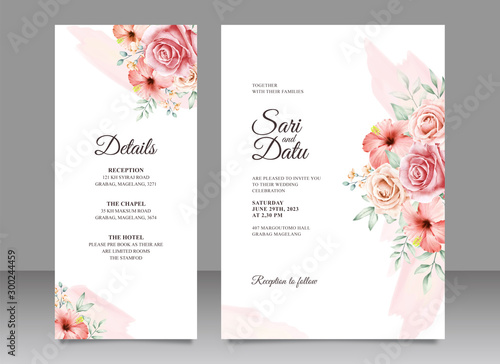 Beautiful floral bouquet wedding invitation card watercolor