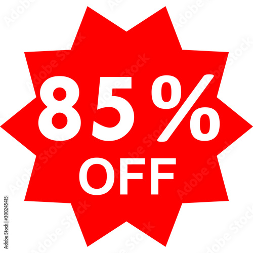 Sale - 85 percent off - red tag isolated - vector