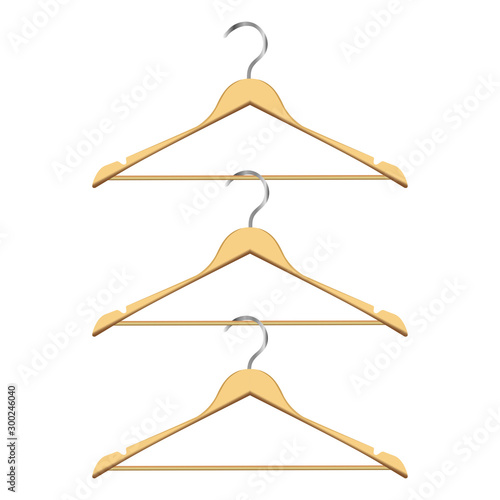 Wooden clothes hangers. Vector. Set of hangers for design template, clipart or layout for graphics, advertising.
