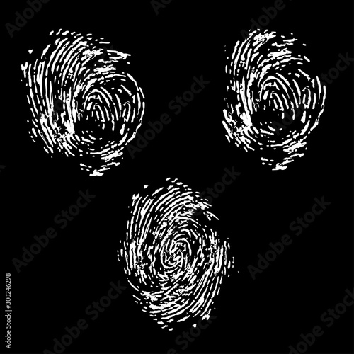 White fingerprint on a black background! Fingerprint. This is a real bother Scan a copy. Realistic fingerprints