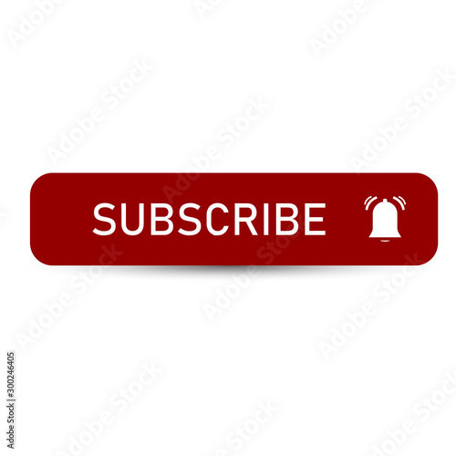 Subscribe, bell button and hand cursor. Red button subscribe to channel, blog. Subscribe button icon. Vector illustration. Business concept subscribe pictogram.