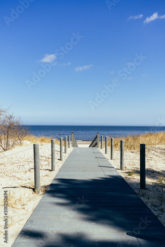 Fototapeta Naklejka Na Ścianę i Meble -  Sunny day of the late Autumn, early Spring on the Baltic sea coastline in Heringsdorf. 