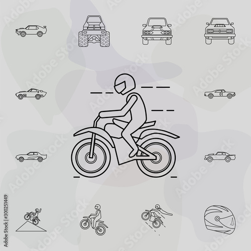 Motorcyclist icon. Bigfoot car icons universal set for web and mobile