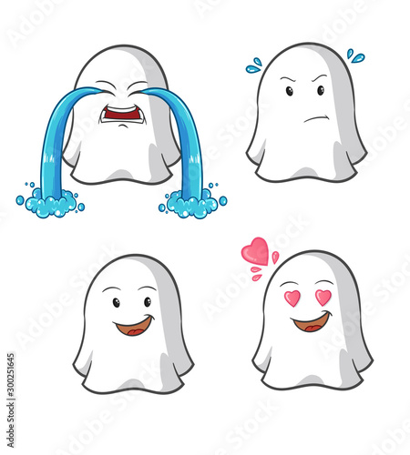 set of ghost mascot vector cartoon art illustration