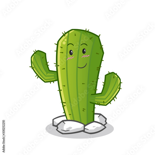 cactus shy mascot vector cartoon art illustration