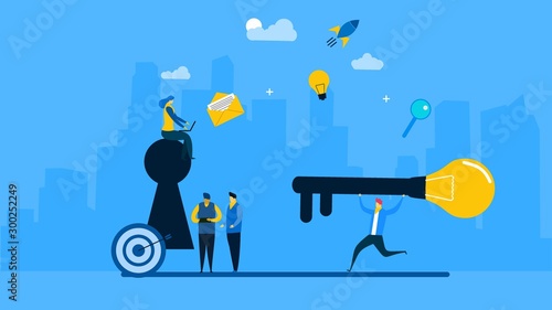 Website or landing page of creative concept idea key to success,with Tiny People Character Concept Vector Illustration, Suitable For web landing page,Wallpaper, Background, Card, 