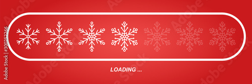 flat transparent white snowflakes as loading bar progress indicator, winter stock vector illustration clip art icon, design element on red background