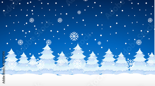 Scene with snowing on the pine trees