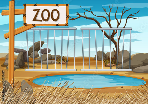 Background scene of zoo park with pond