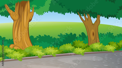Background scene with trees and field