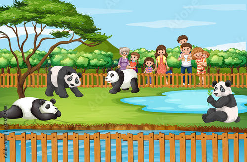 Scene with animals and people at the zoo
