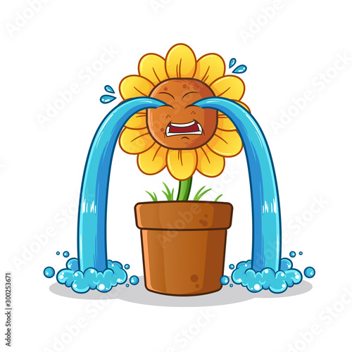 sunflower cry mascot vector cartoon illustration