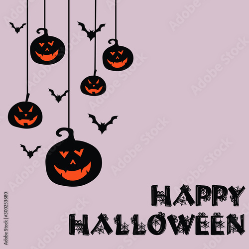 Halloween design pumpkins and houses. Horror background with holiday text. Vector