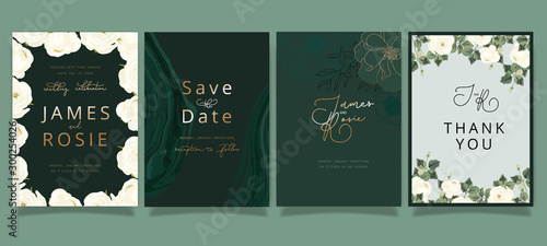 Mix Emerald green Luxury Wedding Invitation, floral invite thank you, rsvp modern card Design in white rose and peony with  leaf greenery  branches decorative Vector elegant rustic template