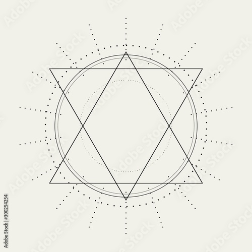 Mystical geometry symbol. Linear alchemy, occult, philosophical sign. For music album cover, poster, sacramental design. Astrology and religion concept.