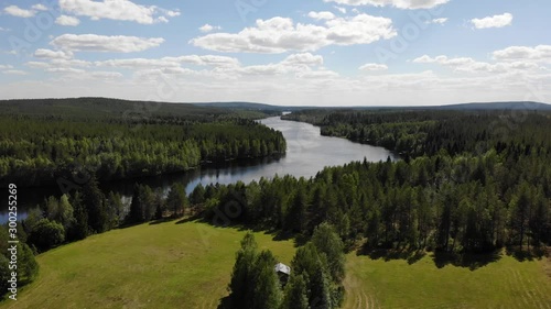 Summer landscape with river and clouds