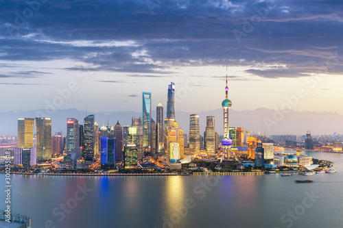 shanghai skyline in nightfall