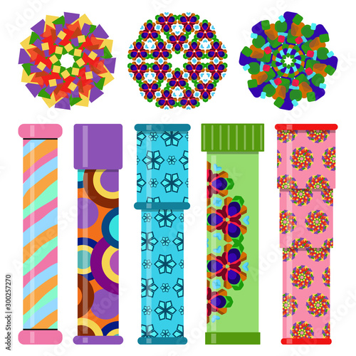 Kaleidoscope toy set. Vector illustration on white background.