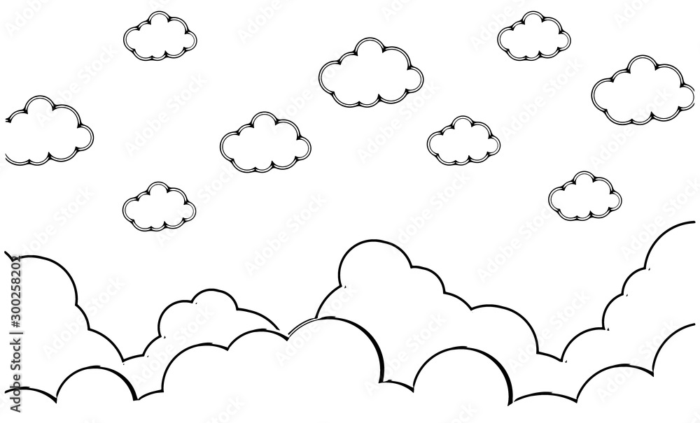 Abstract kawaii clouds cartoon on monochrome drawing style background. Concept for children and kindergartens or presentation Abstract kawaii clouds cartoon on monochrome drawing style background. Concept for children and kindergartens or presentation