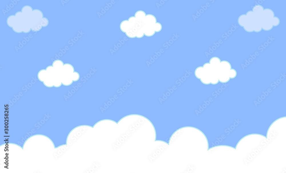 Abstract kawaii Clouds cartoon on blue sky, background. Concept for children and kindergartens or presentation