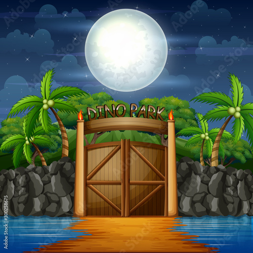The gate of dino park at night landscape