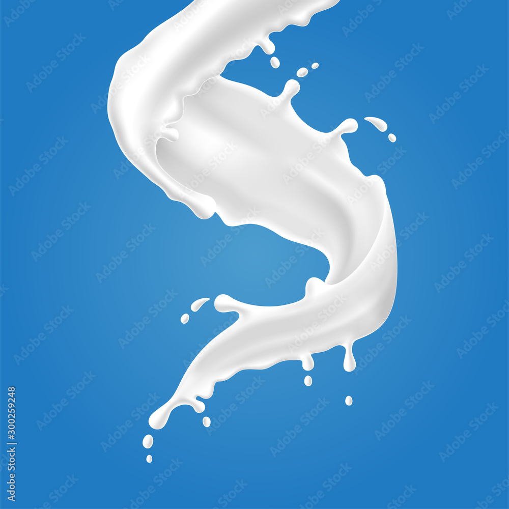 Vector illustrations of milk splash and pouring, realistic natural dairy  products, yogurt or cream, isolated on blue background. Stock Vector |  Adobe Stock