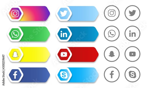 Set Of Popular Social Media Icons Facebook Twitter Instagram Skype Youtube Snapchat Whatsapp Linkedin Stock Vector Adobe Stock