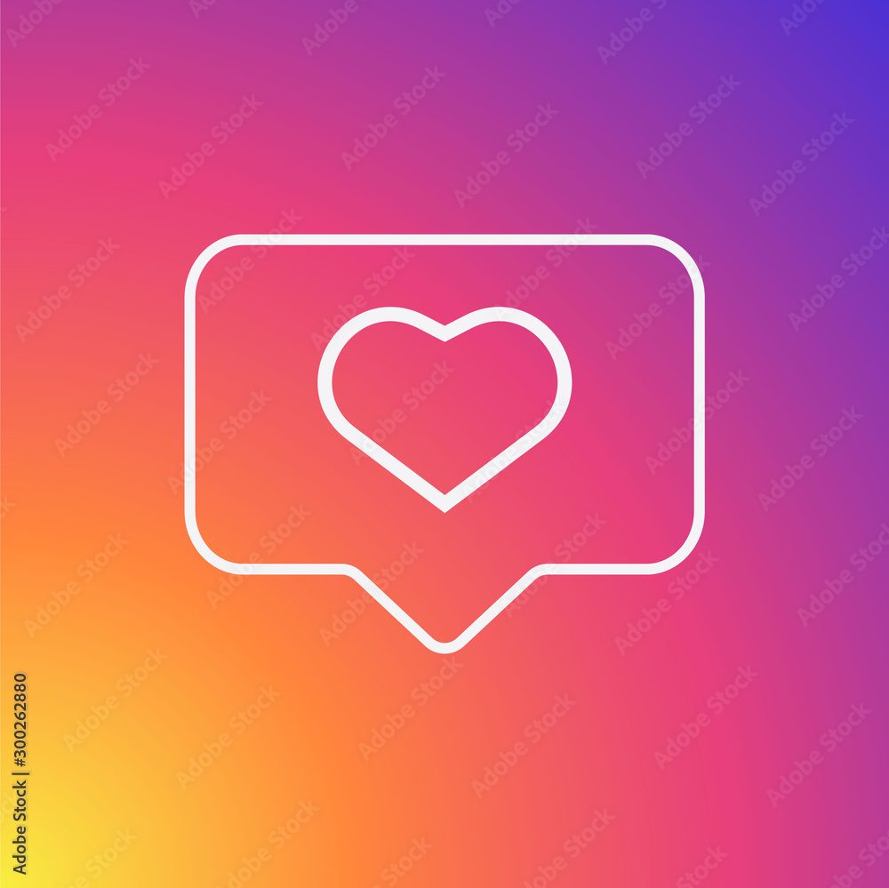 Social media like icon, heart in speech bubble, vector illustration. Vector illustration