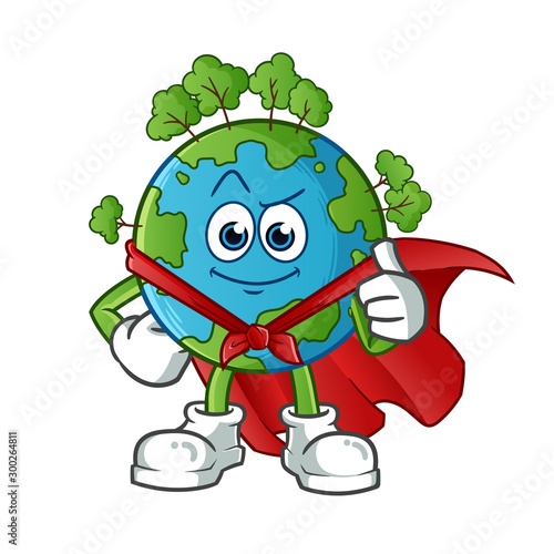 earth super hero mascot vector cartoon illustration