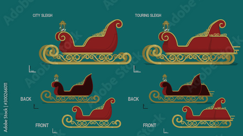 Isolate sleigh. There are 2 type of sleigh, city sleigh and touring sleigh. They are separated front layer and back layer for putting some object into the sleigh.