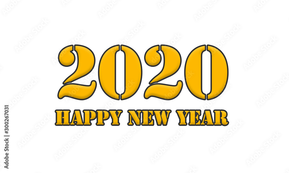 2020 happy new year Yellow Black Stamp Text on white backgroud 2020 happy new year Yellow Black Stamp Text on white backgroud