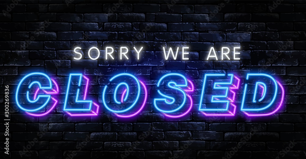 Sorry We are CLOSED neon text vector design template. Now Open neon logo, light banner design element colorful modern design trend, night bright advertising, bright sign. Vector illustration