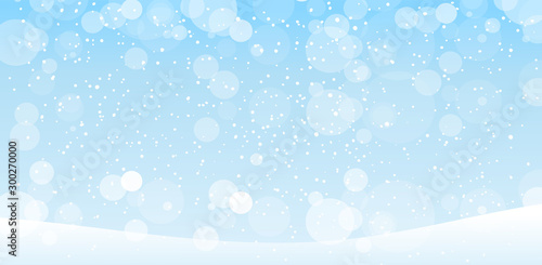 Winter blue banner with falling snow. Hello winter. Background for New Year s cards. Merry Christmas. Frosty background with snowfall. 
