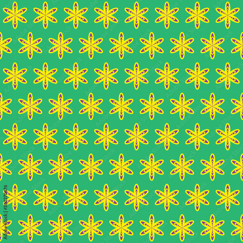 A pattern of golden elements in the form of six-pointed rounded stars on a light green background. A pattern of golden elements in the form of six-pointed rounded stars on a light green background.