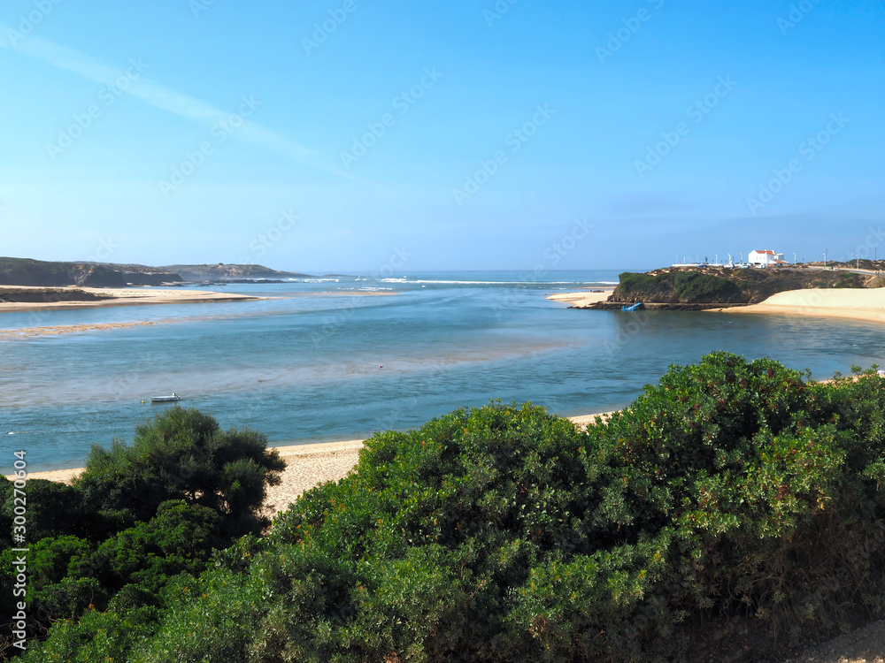 Obraz premium River Mira with beach in Vila Nova de Milfontes in Portugal at river Mira
