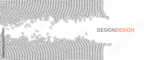 Irregular array or matrix of random ovals. Background breaking down into small fragments.