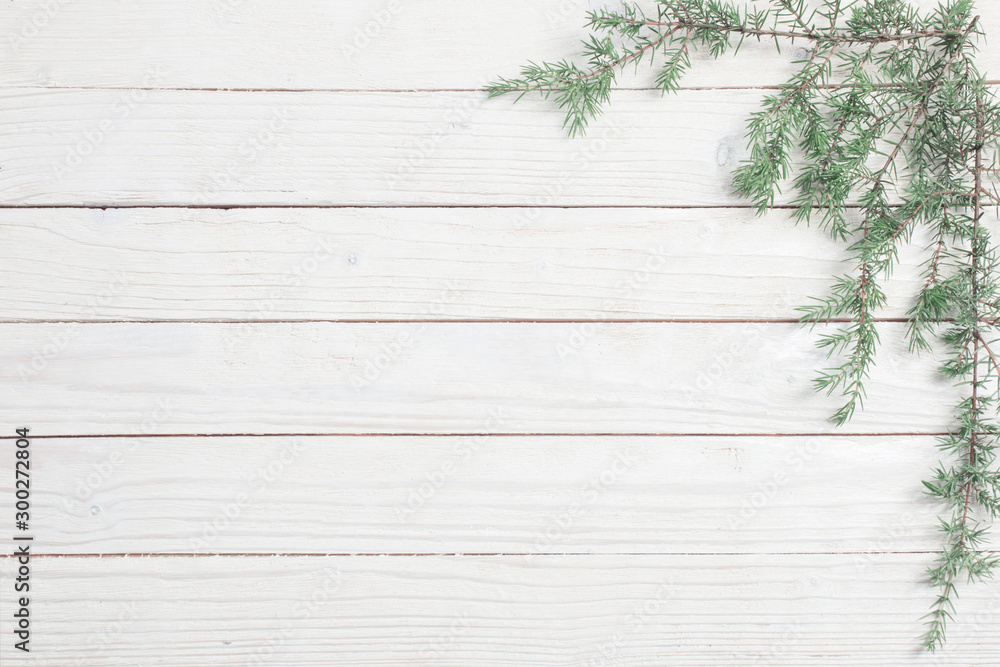 juniper branches on a white wooden background. Christmas and New Year background juniper branches on a white wooden background. Christmas and New Year background