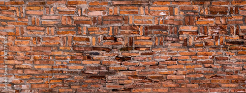 Old red brick wall texture grunge background, can for interior design