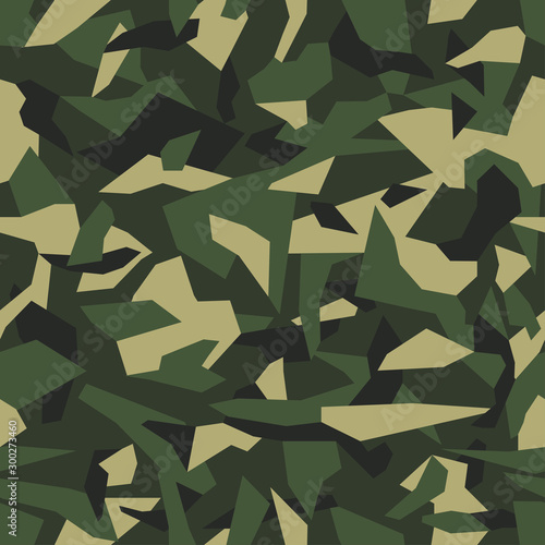 Geometric camo  seamless pattern. Abstract military or hunting camouflage background. Brown  green  black color. Vector illustration.