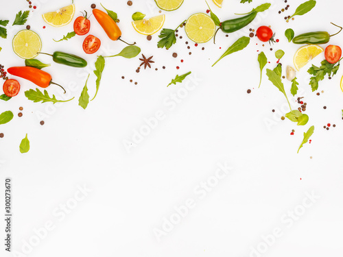 Wallpaper Mural Food, vegetables and fruits on a white background. Background for design. Healthy eating concept. Top view. Torontodigital.ca