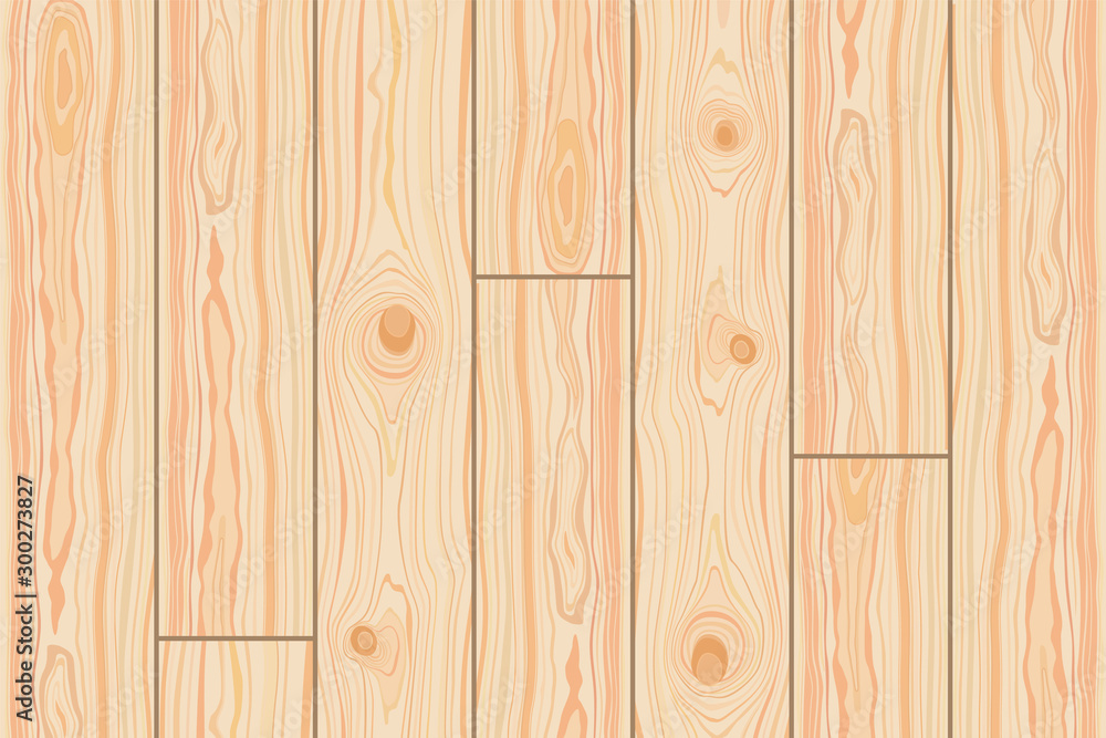 Fototapeta premium Wooden striped textured background. Brown wooden wall, plank, table or floor surface. Cutting chopping board. Boardwalk surface with place for your text. Vector Illustration.