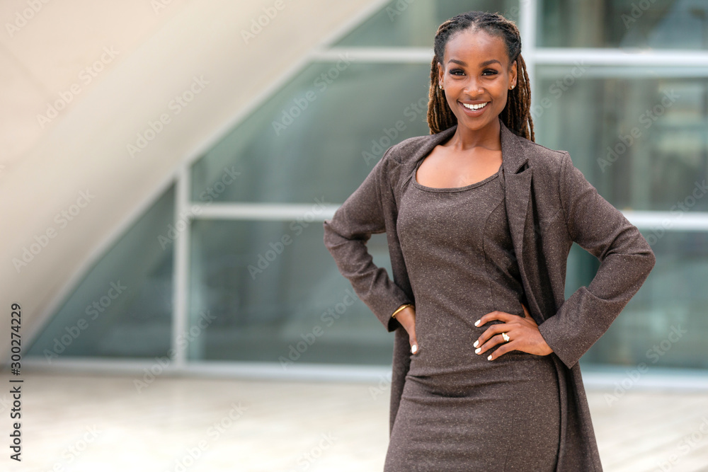 Portrait of an african american business woman professional standing ...