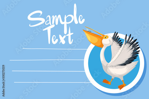 Card template with cute pelican bird