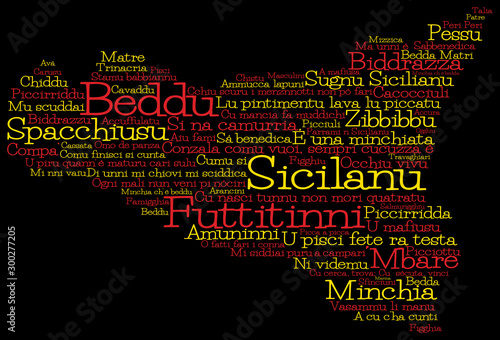 Sicily map made from Sicilian slang words in vector format.