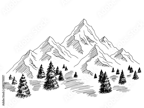 Mountains hill graphic black white landscape sketch illustration vector