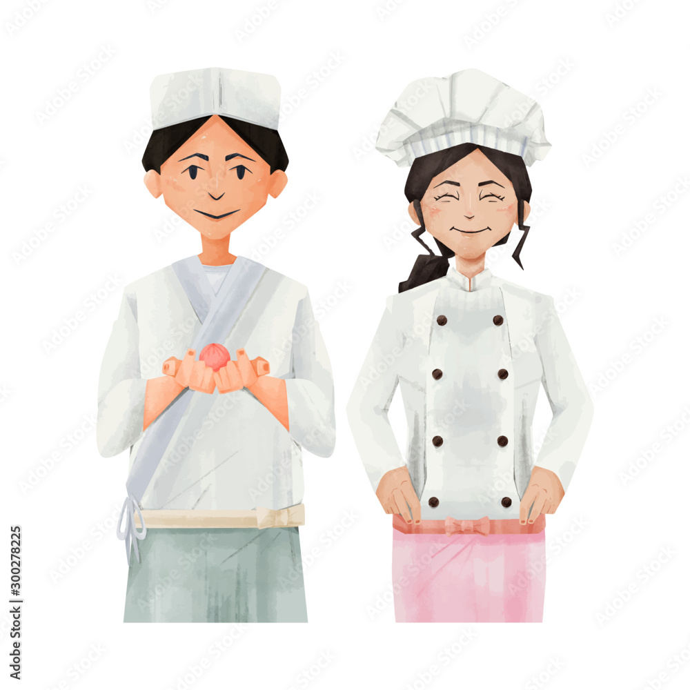 和菓子職人とパティシエ上半身イラスト Vector De Stock Adobe Stock