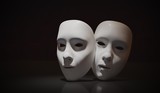White theater masks on black background. 3D rendered illustratio
