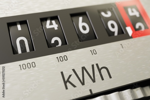Close-up view on electrometer measuring electricity consumption.