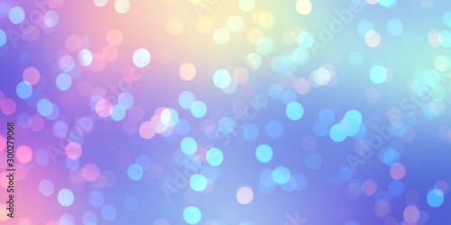 Colorful empty shiny confetti background. Glitter iridescent festive banner. Bokeh shimmer texture. Birthday sparkling abstract illustration. Blue lilac pink yellow gradient pattern.