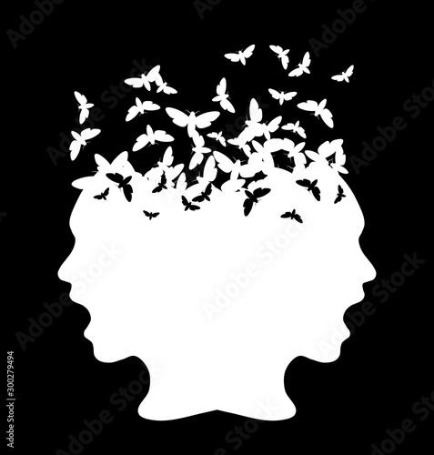 Black silhouette of a girl with moth